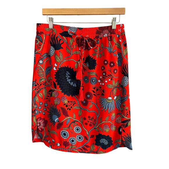 Ann Taylor LOFT Orange Floral Drawstring Skirt w/ Pockets Size Medium - Picture 2 of 5